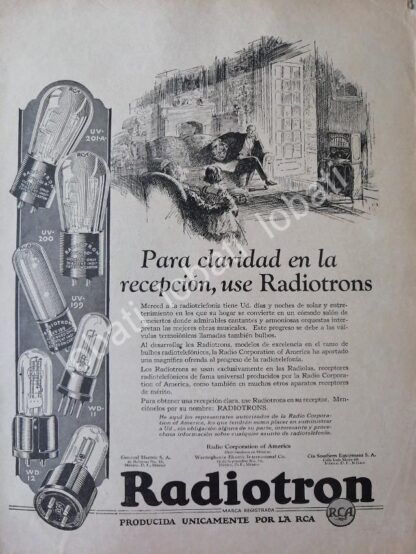 CARTEL ANTIGUO ORIGINAL DE BULBOS RADIOTRON RCA 1925 / 143 SUPER RARO