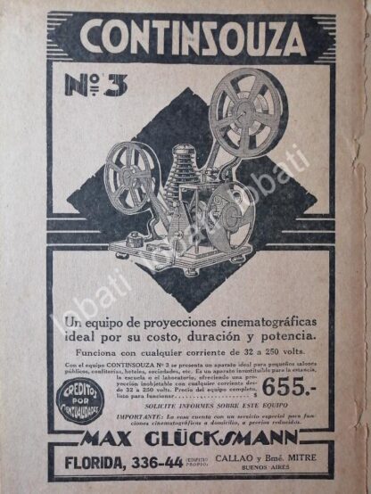 CARTEL ANTIGUO ORIGINAL DE PROYECTOR CONTINSOUZA No3 1929 /133