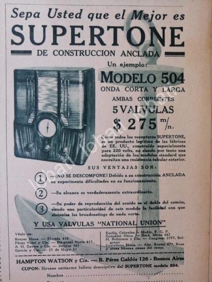 CARTEL ANTIGUO ORIGINAL DE RADIOS SUPERTONE 504 1930s / 131