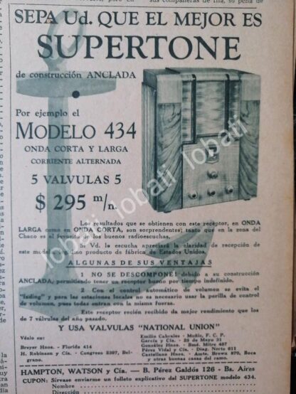 CARTEL ANTIGUO ORIGINAL DE RADIOS SUPERTONE 434 1930s / 130