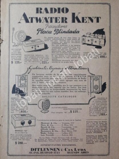 CARTEL ANTIGUO ORIGINAL DE RADIO ATWATER KENT 1920s / 126