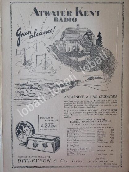 CARTEL ANTIGUO ORIGINAL DE RADIOS ATWATER KENT 1920s / 123