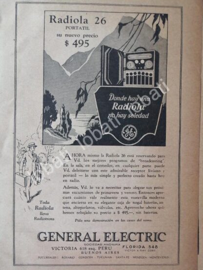 CARTEL ANTIGUO ORIGINAL DE RADIOS RADIOLA MOD. 26 GENERAL ELECTRIC 1920s / 120 / RARO