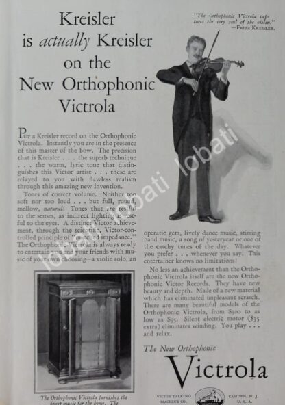 CARTEL ANTIGUO ORIGINAL DE EL VIOLINISTA FRITZ KREISLER Y LA VICTROLA RCA VICTOR 1930 / 111