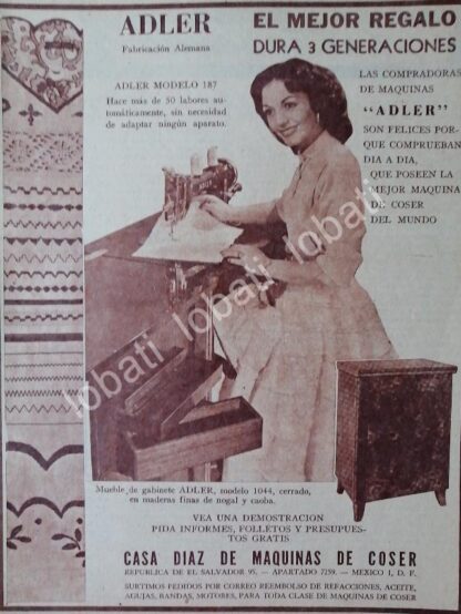 CARTEL ANTIGUO ORIGINAL DE MAQUINAS DE COSER ADLER 1953 /103, CASA DIAZ DE MAQUINAS