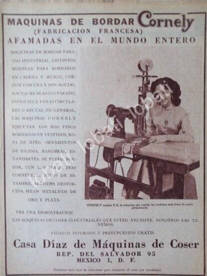 CARTEL ANTIGUO ORIGINAL DE MAQUINAS BORDADORAS CORNELY 1953 /101