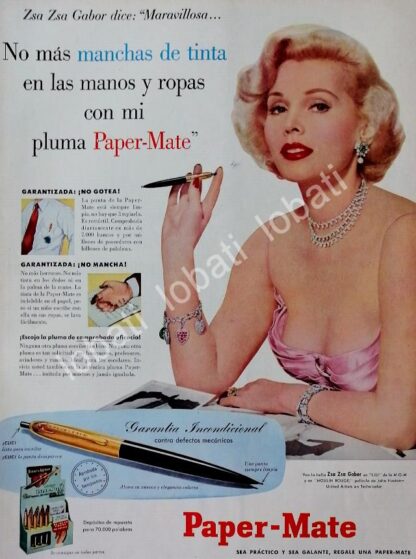 CARTEL ANTIGUO ORIGINAL DE ZSA ZSA GABOR Y BOLIGRAFOS PEPERMATE 1953 /97 FEP MUY RARO