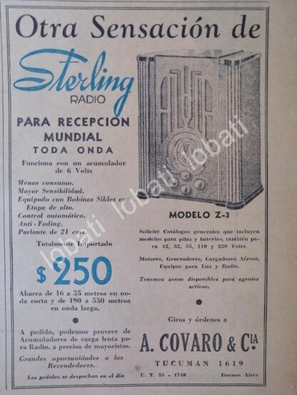 CARTEL ANTIGUO ORIGINAL DE RADIOS STERLING Z-3 1930 /92 MUY RARO