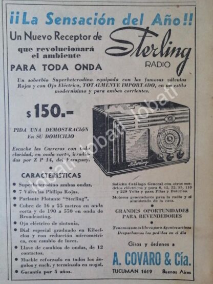 CARTEL ANTIGUO ORIGINAL DE RADIO STERLING 1930 /90 / MUY RARO