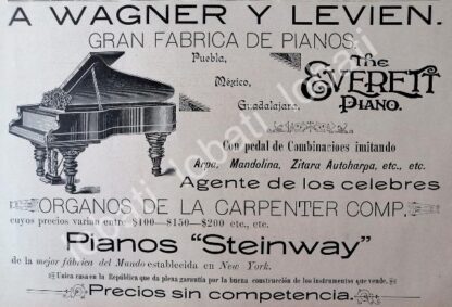 CARTEL ANTIGUO ORIGINAL DE PIANOS EVERETT 1895 CASA WAGNER Y LEVIEN /86