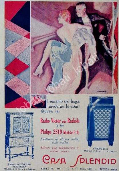 CARTEL ANTIGUO ORIGINAL DE AFICHE ART NOUVEAU RADIOLAS VICTOR Y PHILIPS, 1920s /84