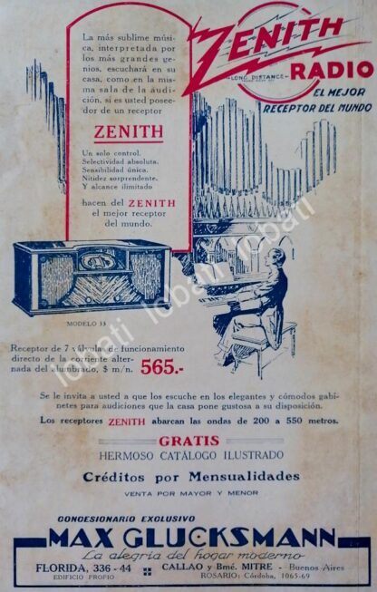 CARTEL ANTIGUO ORIGINAL DE RADIOS ZENITH 1929 /77