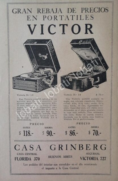 CARTEL ANTIGUO ORIGINAL DE GRAMOFONOS VICTROLA VICTOR 1920s /74