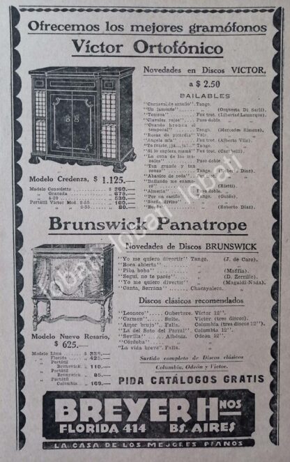 CARTEL ANTIGUO ORIGINAL DE VICTROLAS VICTOR & BRUNSWICK 1927 /70