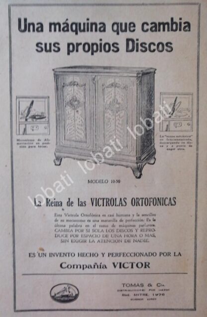 CARTEL ANTIGUO ORIGINAL DE GRAMOFONO VICTROLA MOD 10-50, 1927 ARGENTINA /64