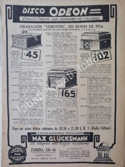 CARTEL ANTIGUO ORIGINAL DE VICTROLAS ODEON VEROTON 1926, ARGENTINA /58