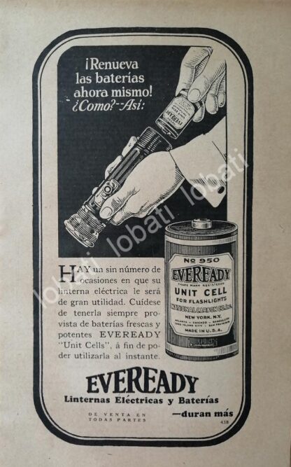 CARTEL ANTIGUO ORIGINAL DE BATERIAS Y LINTERNAS EVEREADY 1926 /205