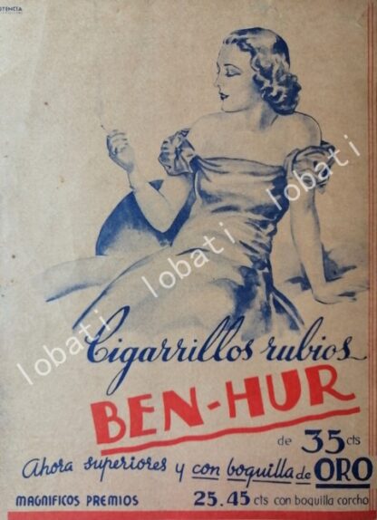 CARTEL ANTIGUO ORIGINAL DE CIGARROS BEN HUR 1937 /T273 RARO