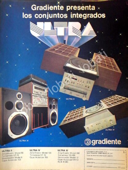 CARTEL ANTIGUO ORIGINAL DE EQUIPOS DE SONIDO MODULARES GRADIENTE. 1981 /198