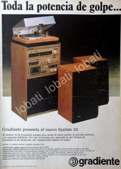 CARTEL ANTIGUO ORIGINAL DE EQUIPO DE AUDIO GRADIENTE SYSTEM 10 1982/195