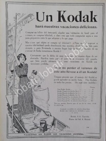 CARTEL ANTIGUO ORIGINAL DE CAMARAS KODAK 1913 /8 PUBLICIDAD ARTISTICA