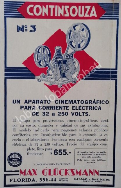 CARTEL ANTIGUO ORIGINAL DE PROYECTORES CONTINSOUZA No 3 1929 /7