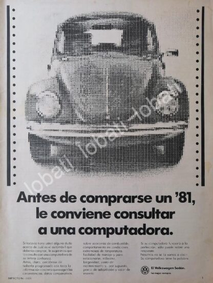 CARTEL ANTIGUO ORIGINAL DE AUTOS VOLKSWAGEN VOCHO 1981 /43