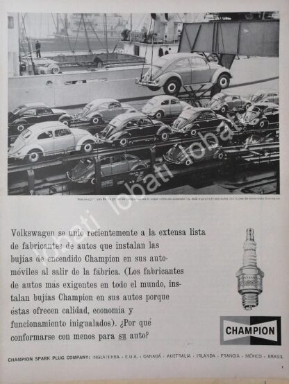 CARTEL ANTIGUO ORIGINAL DE BUJIAS CHAMPION Y AUTOS VOLKSWAGEN CARIBE 1962 /36