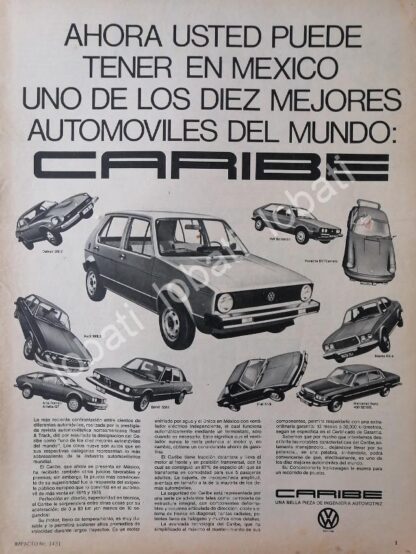 CARTEL ANTIGUO ORIGINAL DE AUTOS VOLKSWAGEN CARIBE 1977 1RA GENERACION /35