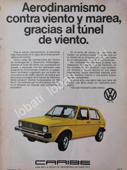 CARTEL ANTIGUO ORIGINAL DE AUTOS VOLKSWAGEN CARIBE 1978 1RA GENERACION MEXICANA /33