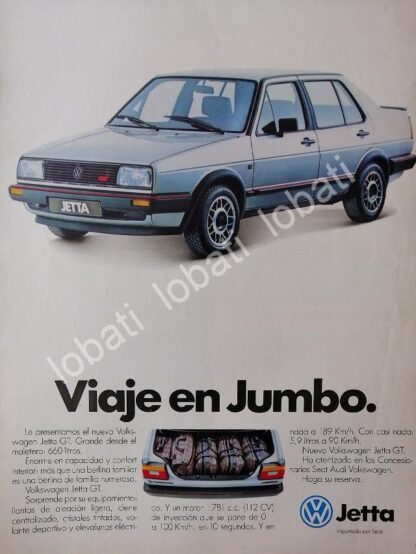 CARTEL ANTIGUO ORIGINAL DE AUTOS VOLKSWAGEN JETTA GT 1986 /29