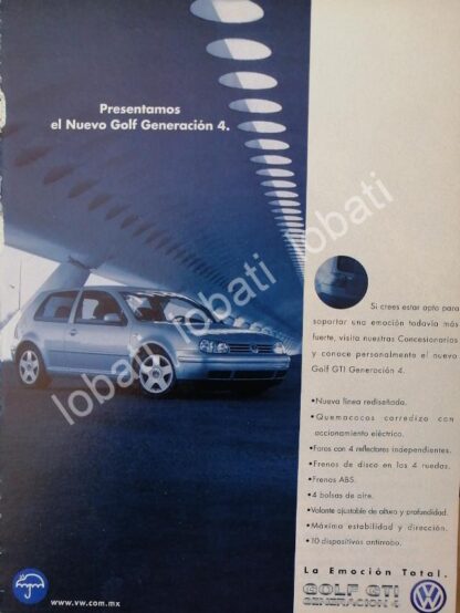 CARTEL ANTIGUO ORIGINAL DE MINI CARTEL. AUTOS VOLKSWAGEN GOLF GTI 4 1998 /17