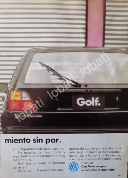 CARTEL ANTIGUO ORIGINAL DE MINI CARTEL AUTOS VOLKSWAGEN GOLF 1985 /8