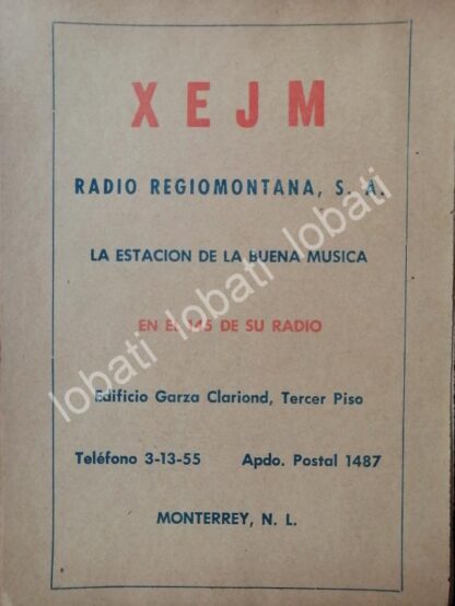 CARTEL ANTIGUO ORIGINAL DE RADIO DIFUSORA XEJM RADIO MONTERREY 1960s /39