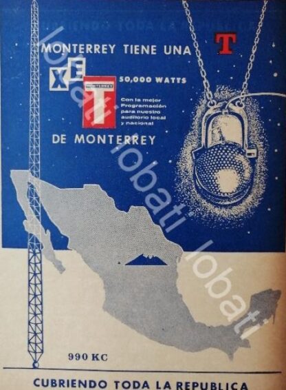 CARTEL ANTIGUO ORIGINAL DE RADIO DIFUSORA XET MONTERREY 1960s /37