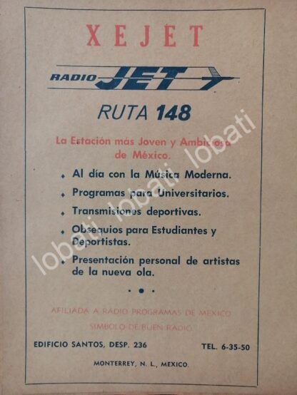 CARTEL ANTIGUO ORIGINAL DE RADIO DIFUSORA XEJET RADIO MONTERREY 1960s /34 SUPER RARO