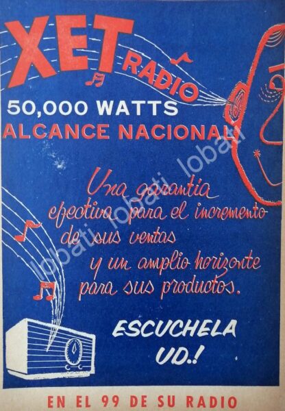 CARTEL ANTIGUO ORIGINAL DE RADIO DIFUSORA XET RADIO MONTERREY 1960s /32