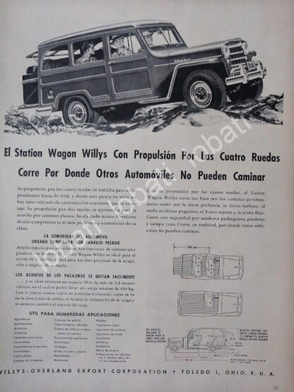 CARTEL ANTIGUO ORIGINAL DE AUTOS WILLYS STATION WAGON 1954 /268