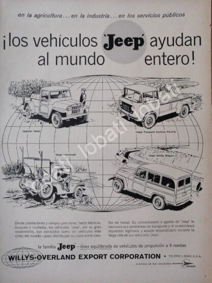 CARTEL ANTIGUO ORIGINAL DE AUTOS WILLYS JEEP VARIOS 1954 /267