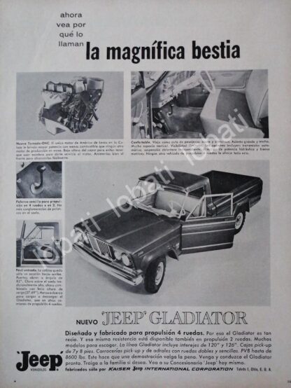 CARTEL ANTIGUO ORIGINAL DE AUTOS PICKUP JEEP GLADIATOR 1962 1RA VERSION /265 RARO