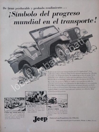 CARTEL ANTIGUO ORIGINAL DE AUTOS WILLYS JEEP UNIVERSAL 1953 /264