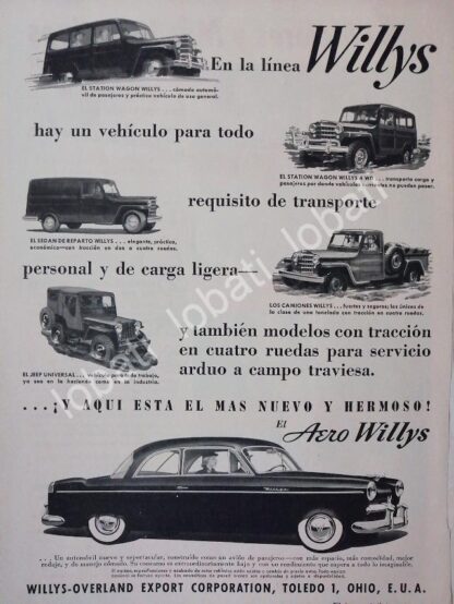 CARTEL ANTIGUO ORIGINAL DE AUTOS WILLYS VARIOS MODELOS 1952 /261