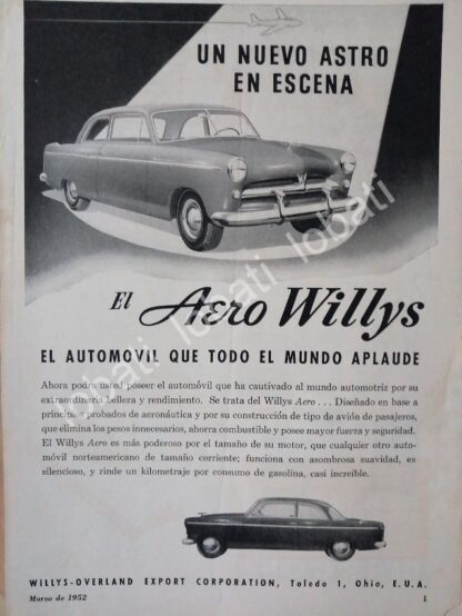 CARTEL ANTIGUO ORIGINAL DE AUTOS WILLYS AERO 1952 /260 MUY RARO