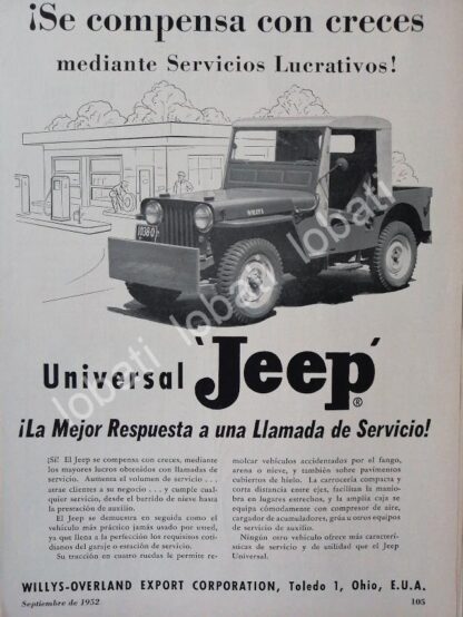 CARTEL ANTIGUO ORIGINAL DE AUTOS WILLYS JEEP UNIVERSAL 1952 /259