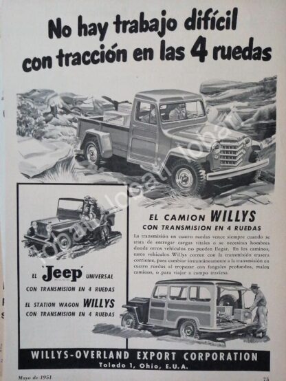 CARTEL ANTIGUO ORIGINAL DE AUTOS Y CAMIONETAS JEEP WILLYS 1951 /258