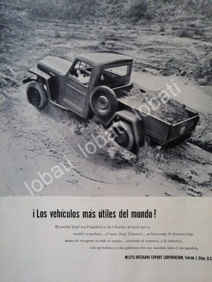 CARTEL ANTIGUO ORIGINAL DE AUTOS PICKUP WILLYS 1953 /255