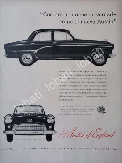 CARTEL ANTIGUO ORIGINAL DE AUTOS BMC AUSTIN WESTMINSTER A.90 SIX 1954 /249 MUY RARO