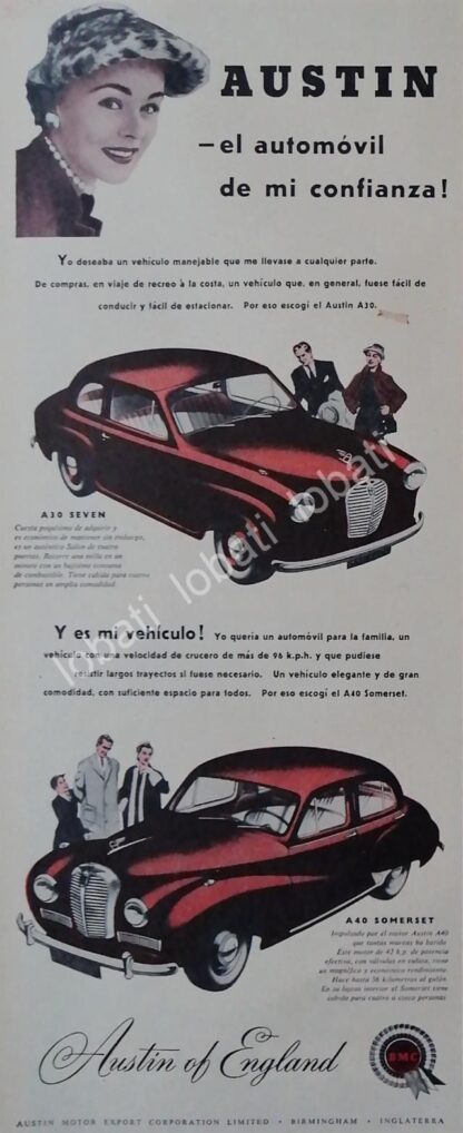 CARTEL ANTIGUO ORIGINAL DE AUTOS BMC AUSTIN SOMERSET A40 Y A30 1953 /247