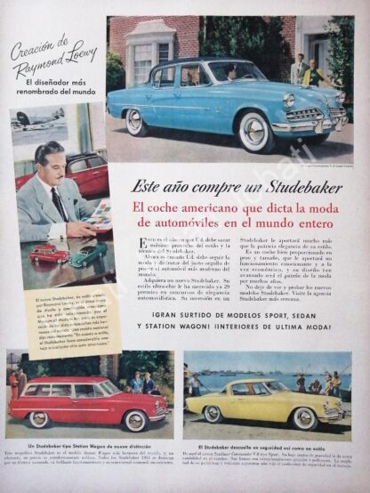 CARTEL ANTIGUO ORIGINAL DE RAYMOND LOEWY Y AUTOS STUDEBAKER 1955 /241