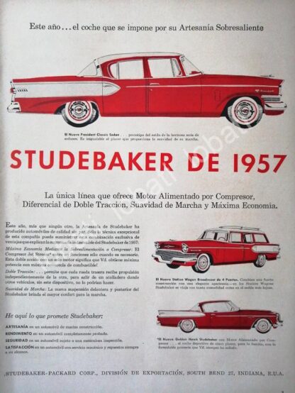 CARTEL ANTIGUO ORIGINAL DE AUTOS STUDEBAKER 1957 /238